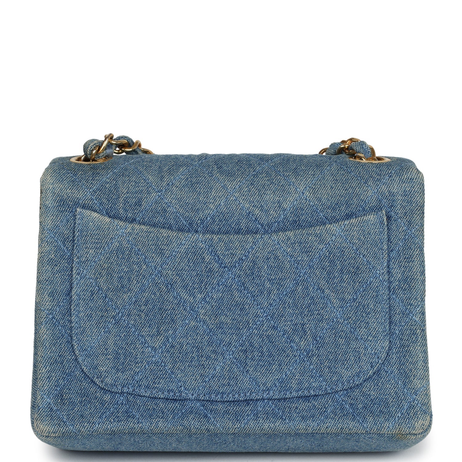 New Chanel Mini Square Flap Bag Blue Denim Gold Hardware