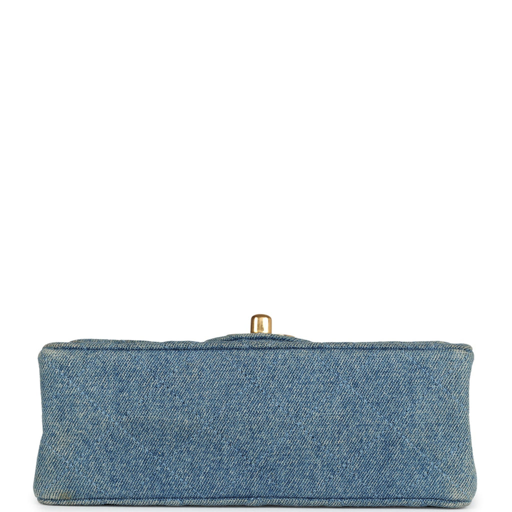 New Chanel Mini Square Flap Bag Blue Denim Gold Hardware