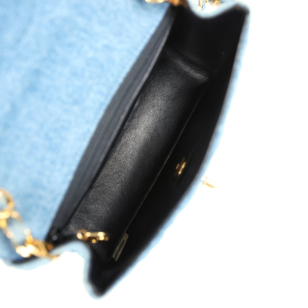 New Chanel Mini Square Flap Bag Blue Denim Gold Hardware