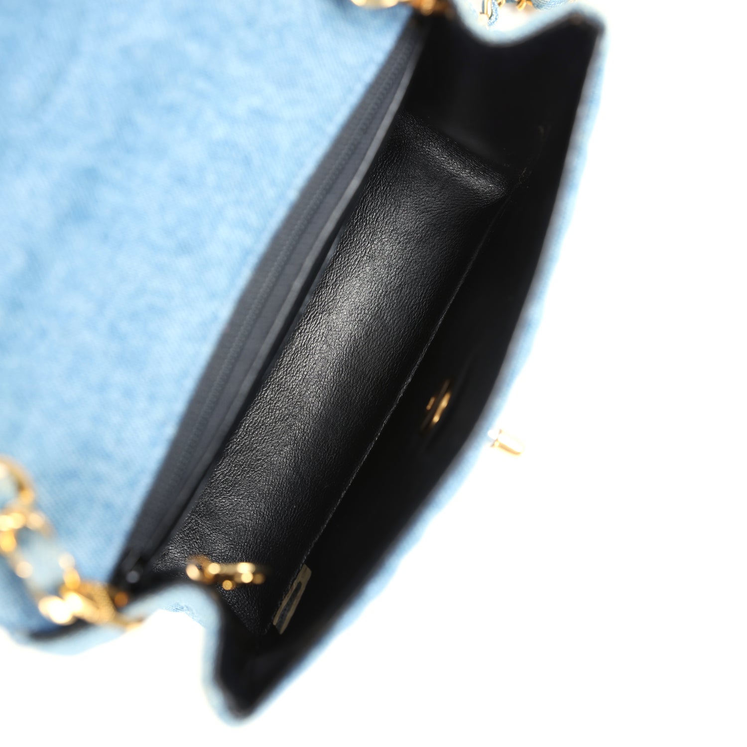 New Chanel Mini Square Flap Bag Blue Denim Gold Hardware