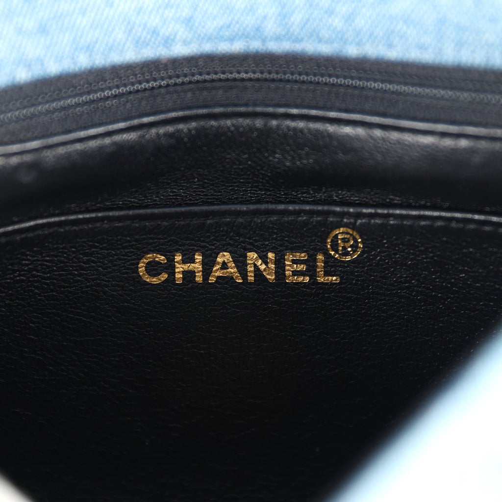 New Chanel Mini Square Flap Bag Blue Denim Gold Hardware