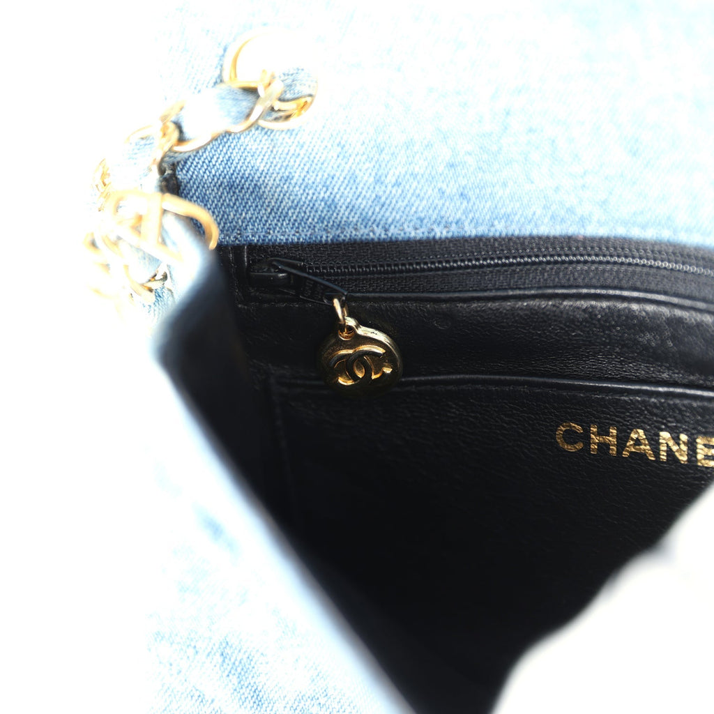 New Chanel Mini Square Flap Bag Blue Denim Gold Hardware