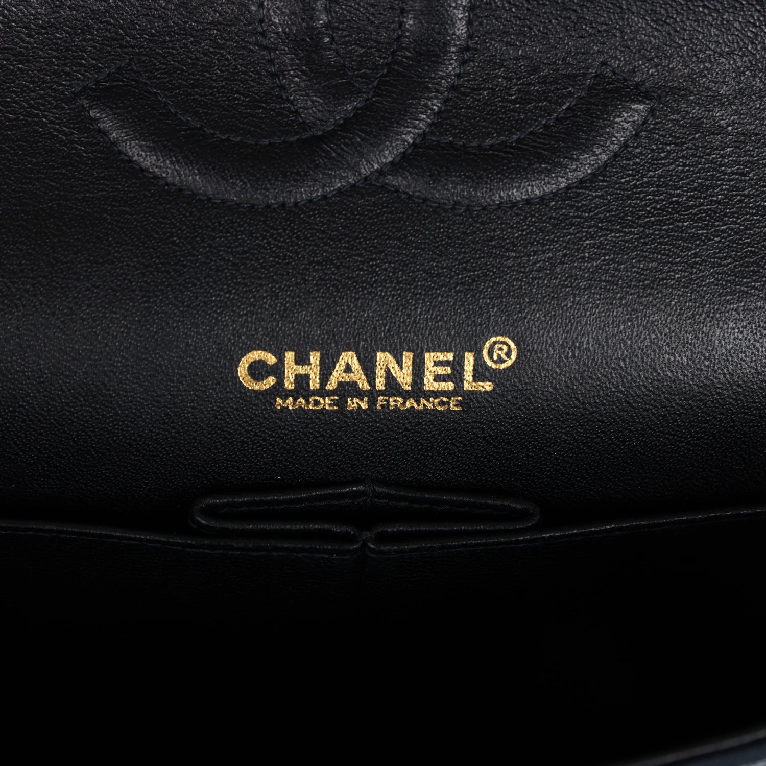 New Chanel Medium Icon Print Double Flap Bag Navy Canvas Brushed Gold Hardware