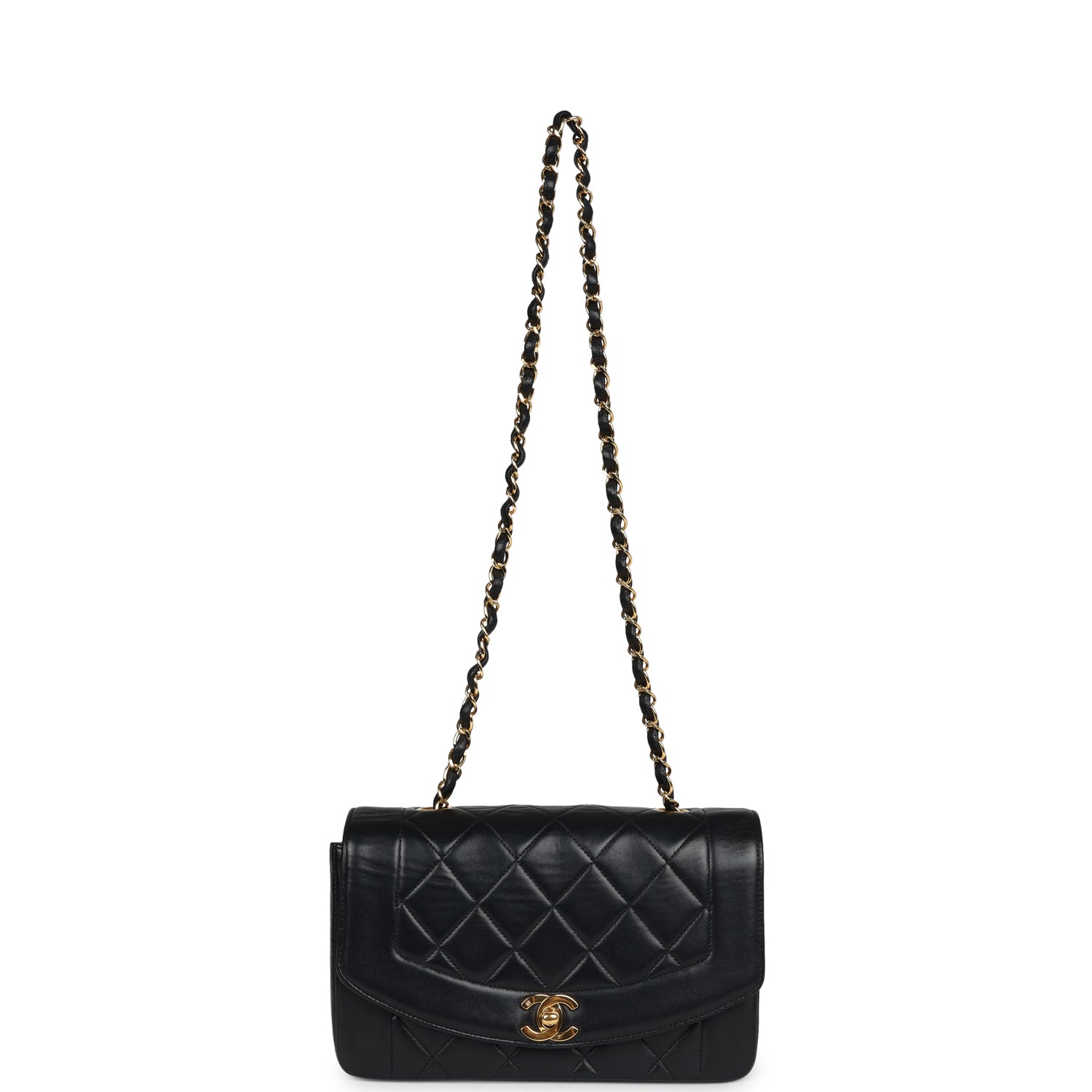 New Chanel Small Diana Flap Bag Black Lambskin Gold Hardware