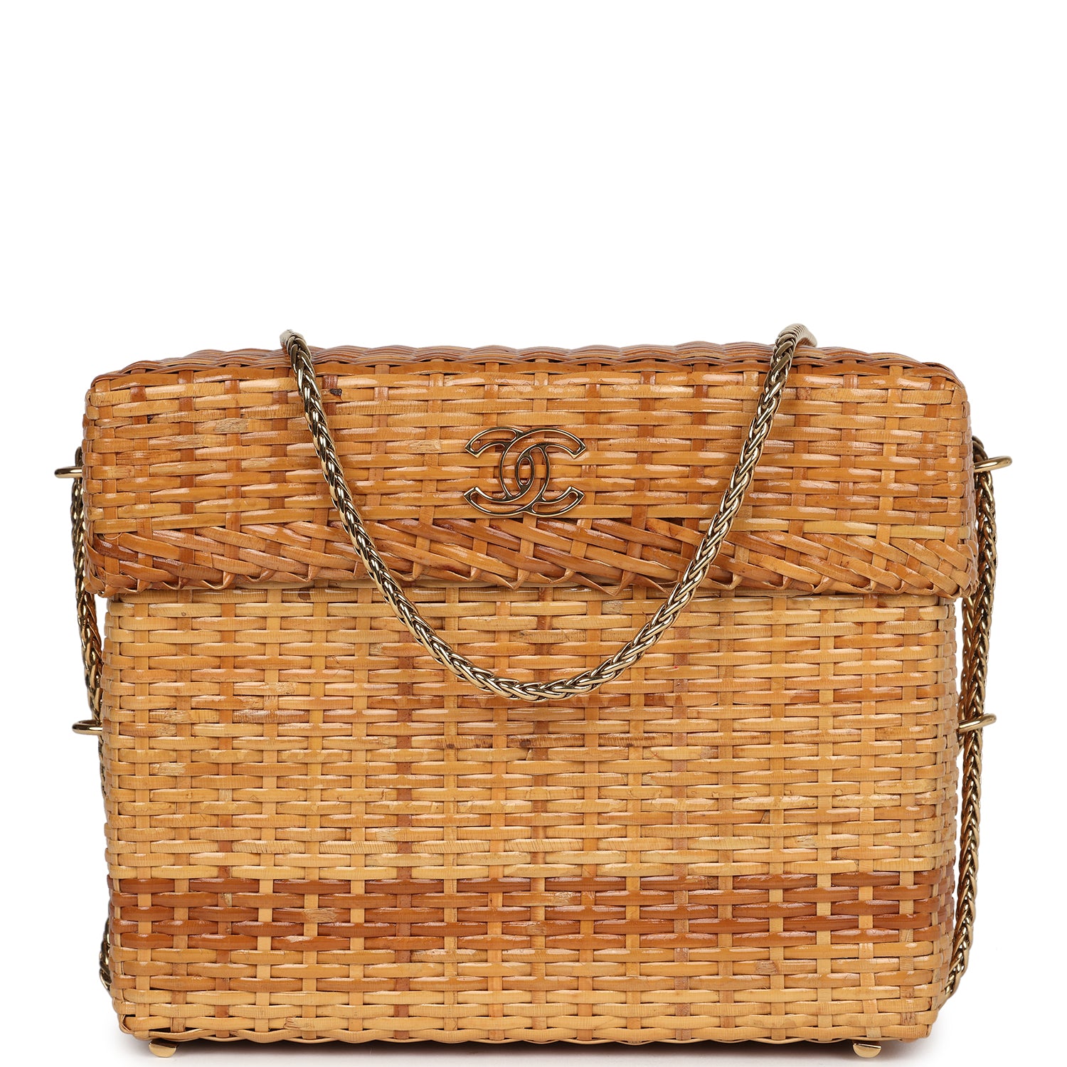 New Chanel Small Picnic Basket Bag Natural Wicker Gold Hardware