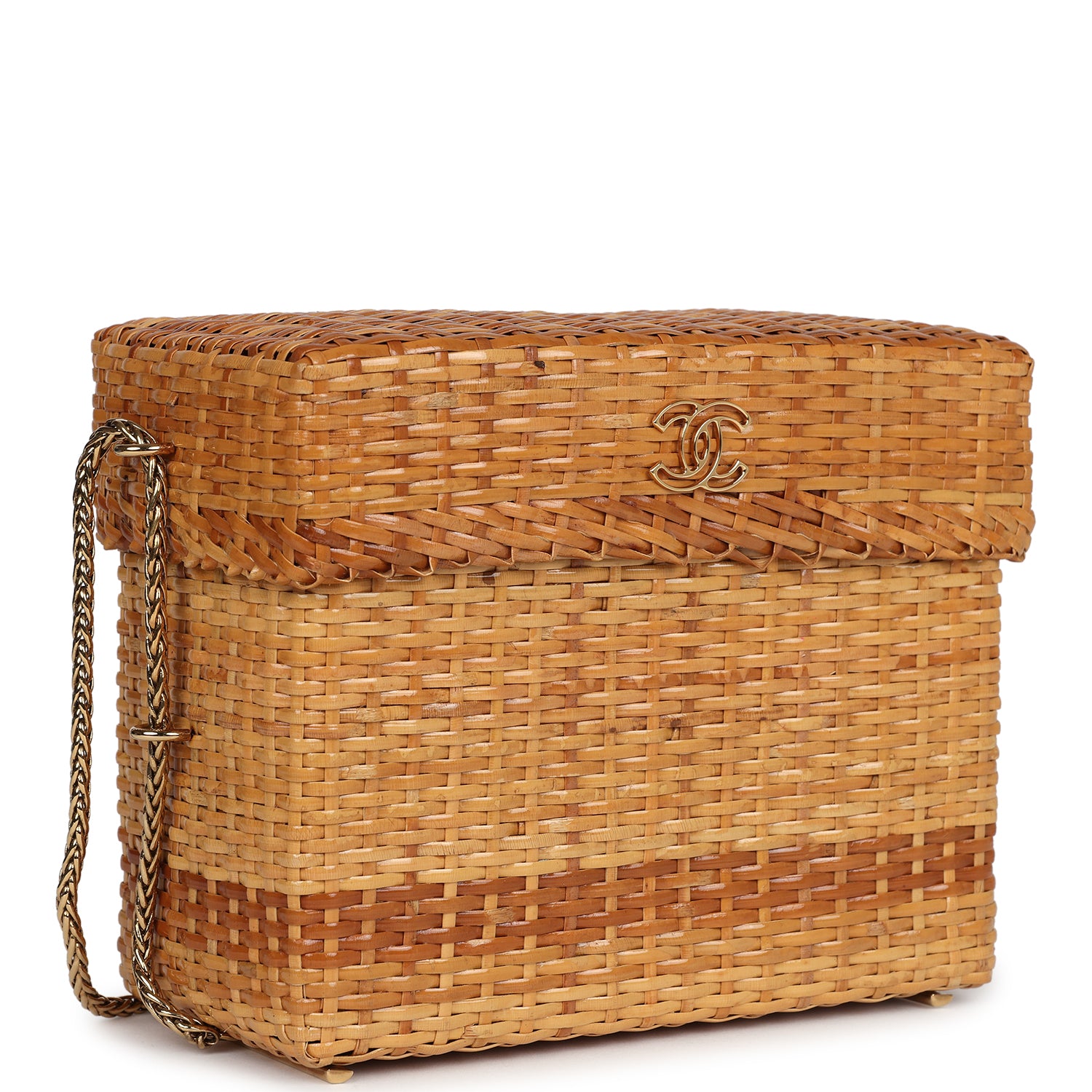New Chanel Small Picnic Basket Bag Natural Wicker Gold Hardware