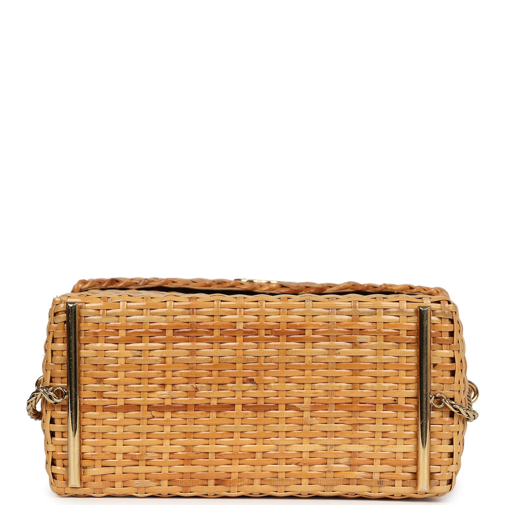 New Chanel Small Picnic Basket Bag Natural Wicker Gold Hardware