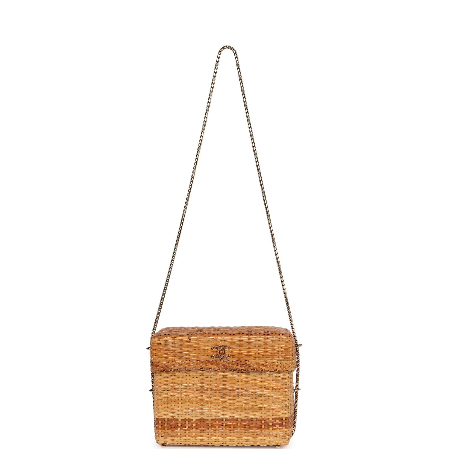 New Chanel Small Picnic Basket Bag Natural Wicker Gold Hardware
