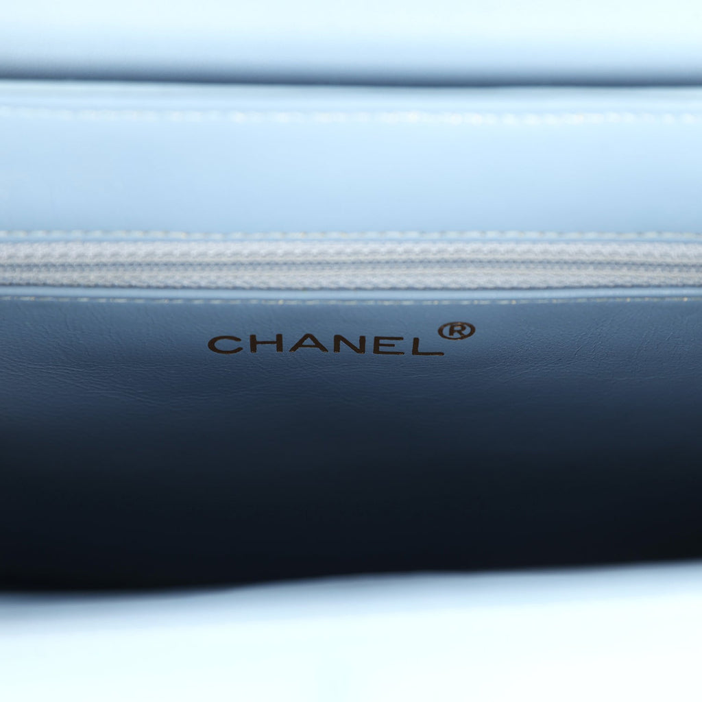 Vintage Chanel Large Kelly Light Blue Lambskin Gold Hardware