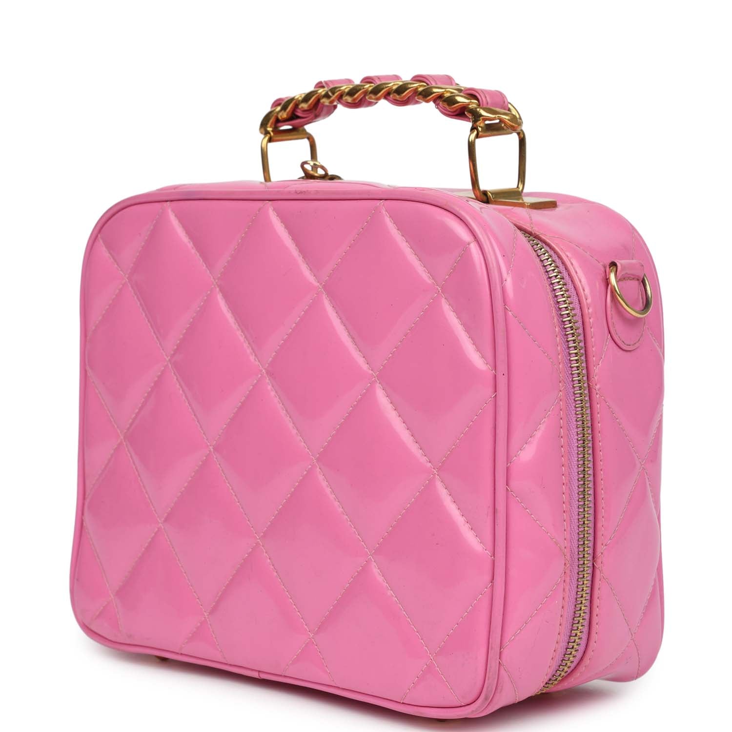 New Chanel Lunchbox Vanity Bag Pink Patent Gold Hardware