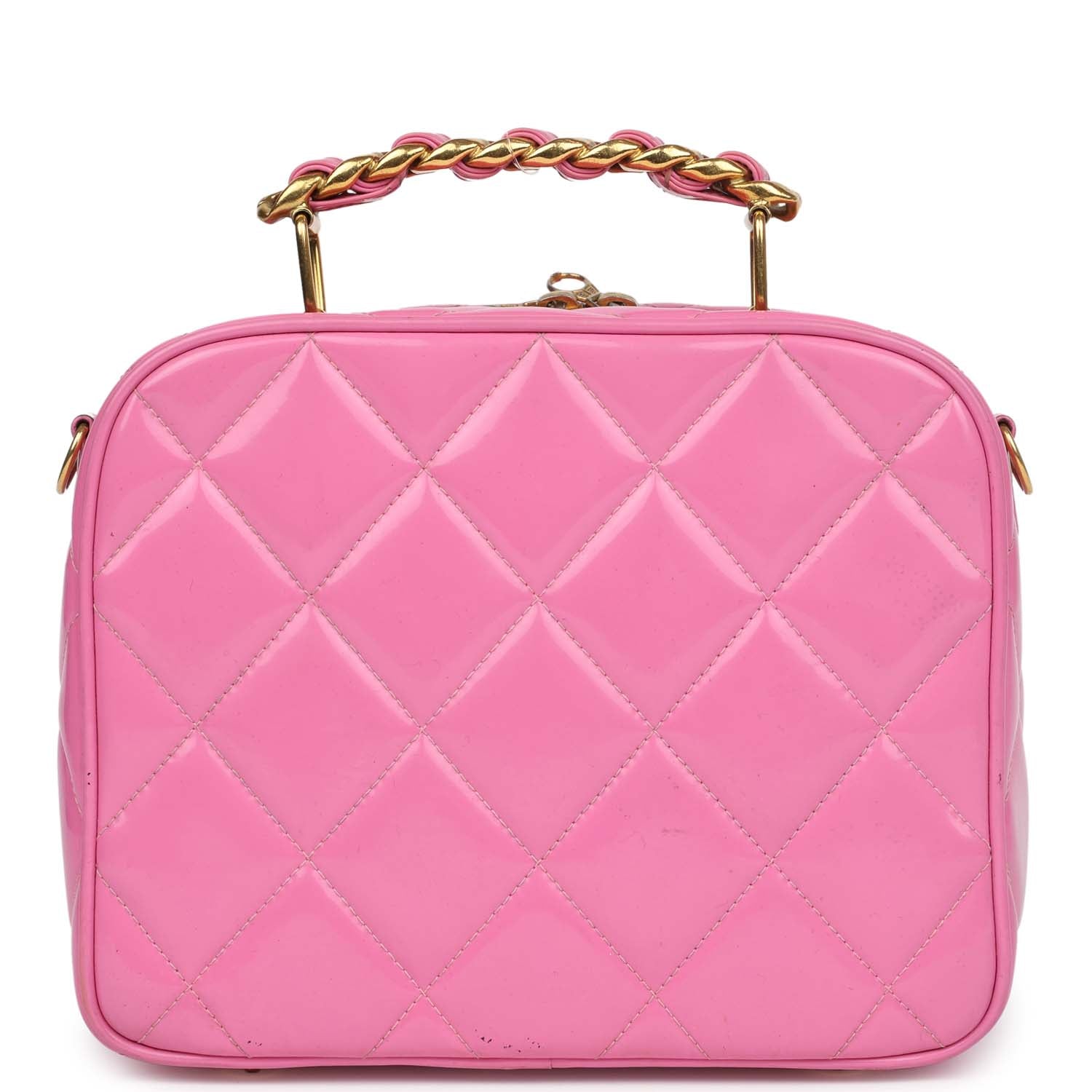 New Chanel Lunchbox Vanity Bag Pink Patent Gold Hardware