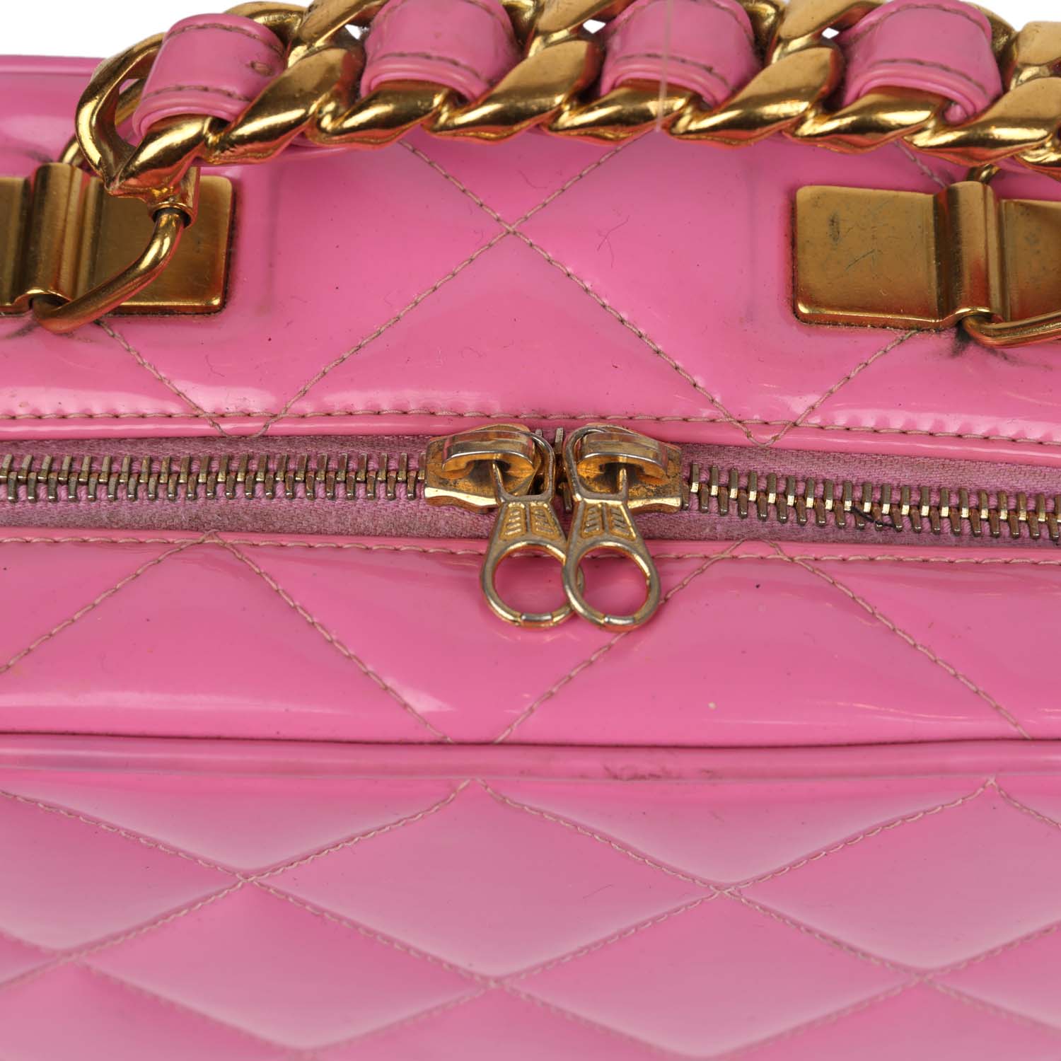 New Chanel Lunchbox Vanity Bag Pink Patent Gold Hardware