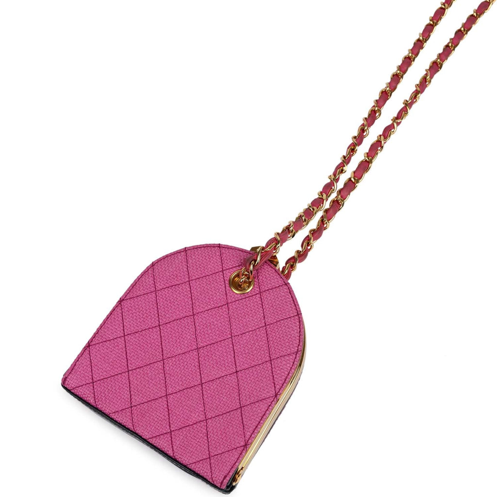 New Chanel Set of Two Mini Bucket Bag & Oval Handbag Pink and Black Raffia Gold Hardware