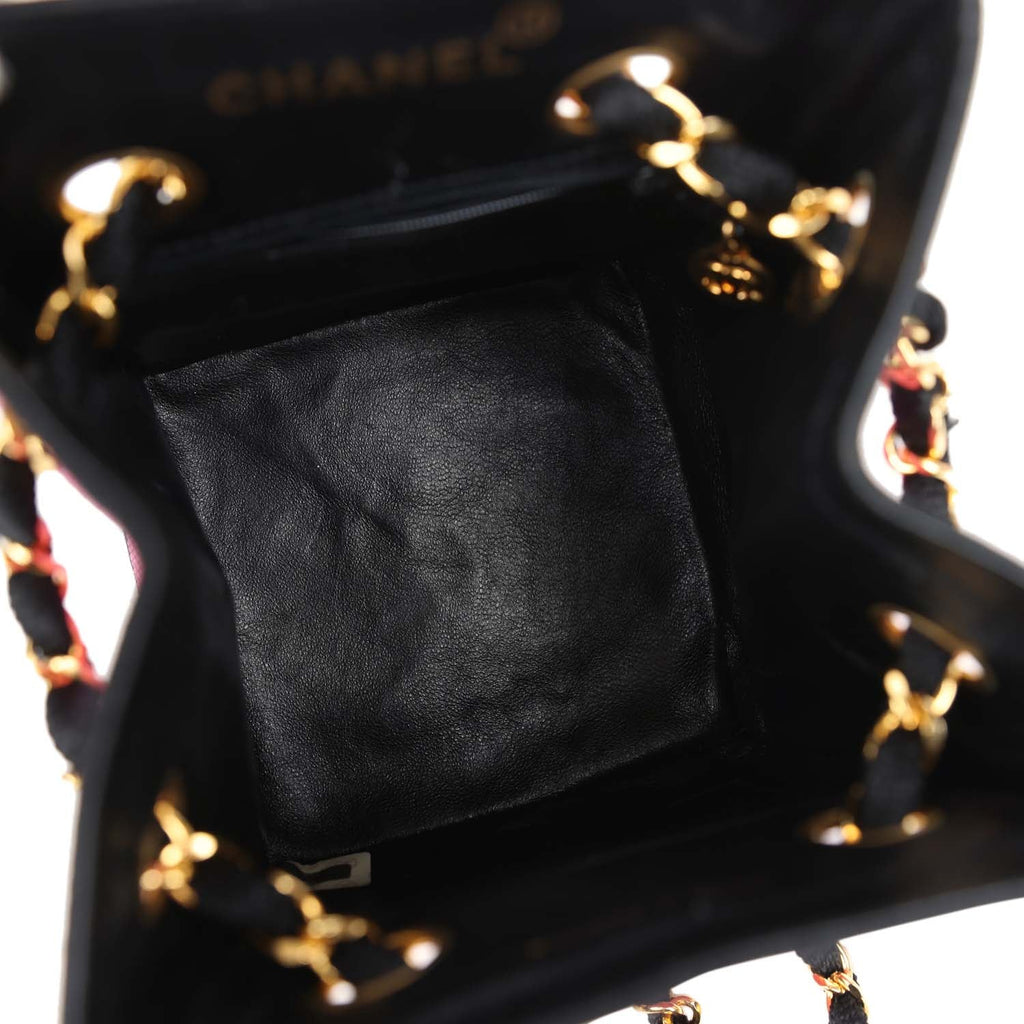New Chanel Set of Two Mini Bucket Bag & Oval Handbag Pink and Black Raffia Gold Hardware