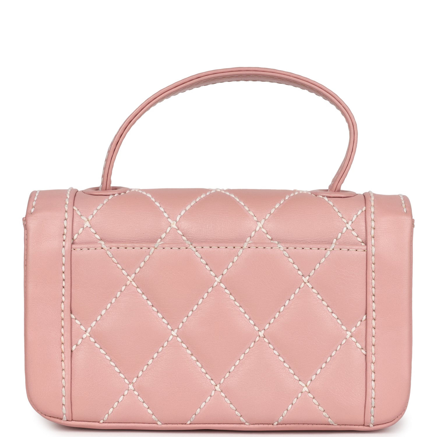 New Chanel Mini Wild Stitch Surpique Top Handle Flap Bag Pink Calfskin Gold Hardware