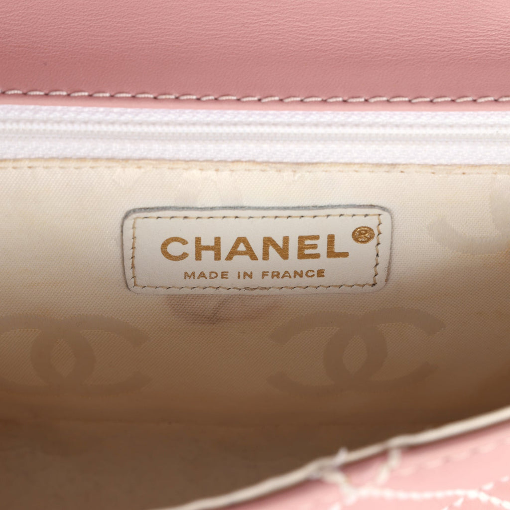 New Chanel Mini Wild Stitch Surpique Top Handle Flap Bag Pink Calfskin Gold Hardware
