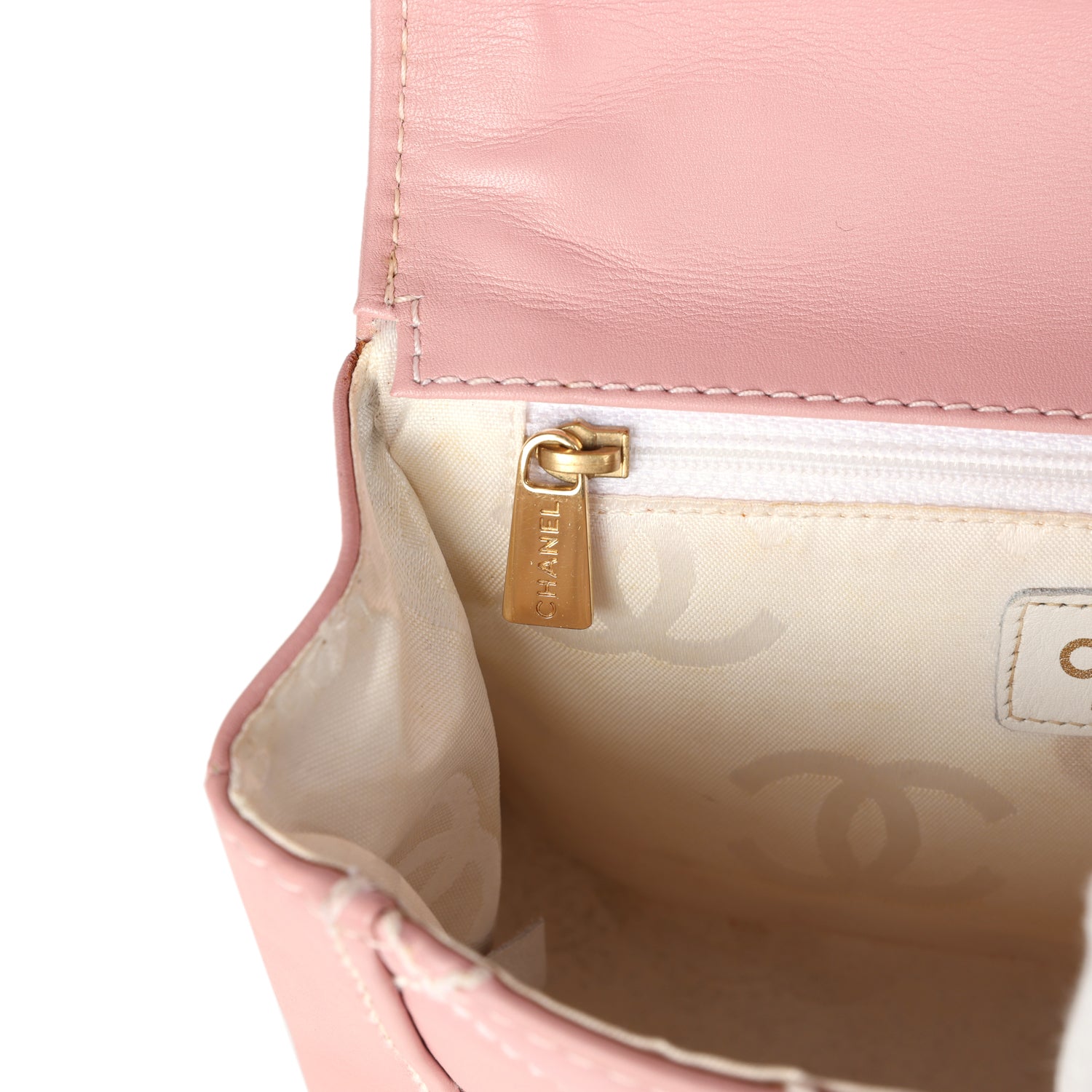 New Chanel Mini Wild Stitch Surpique Top Handle Flap Bag Pink Calfskin Gold Hardware