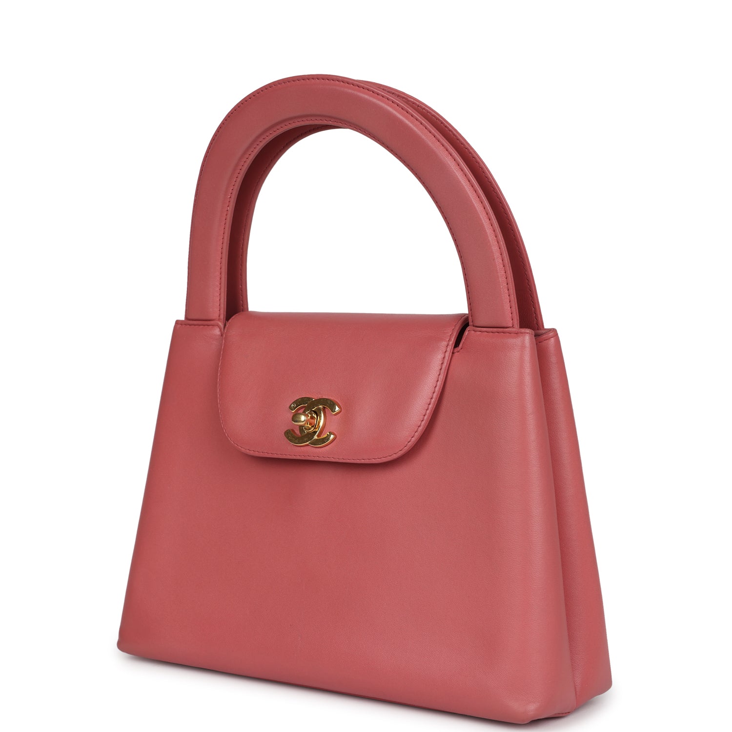 Vintage Chanel Large Kelly Pink Lambskin Gold Hardware