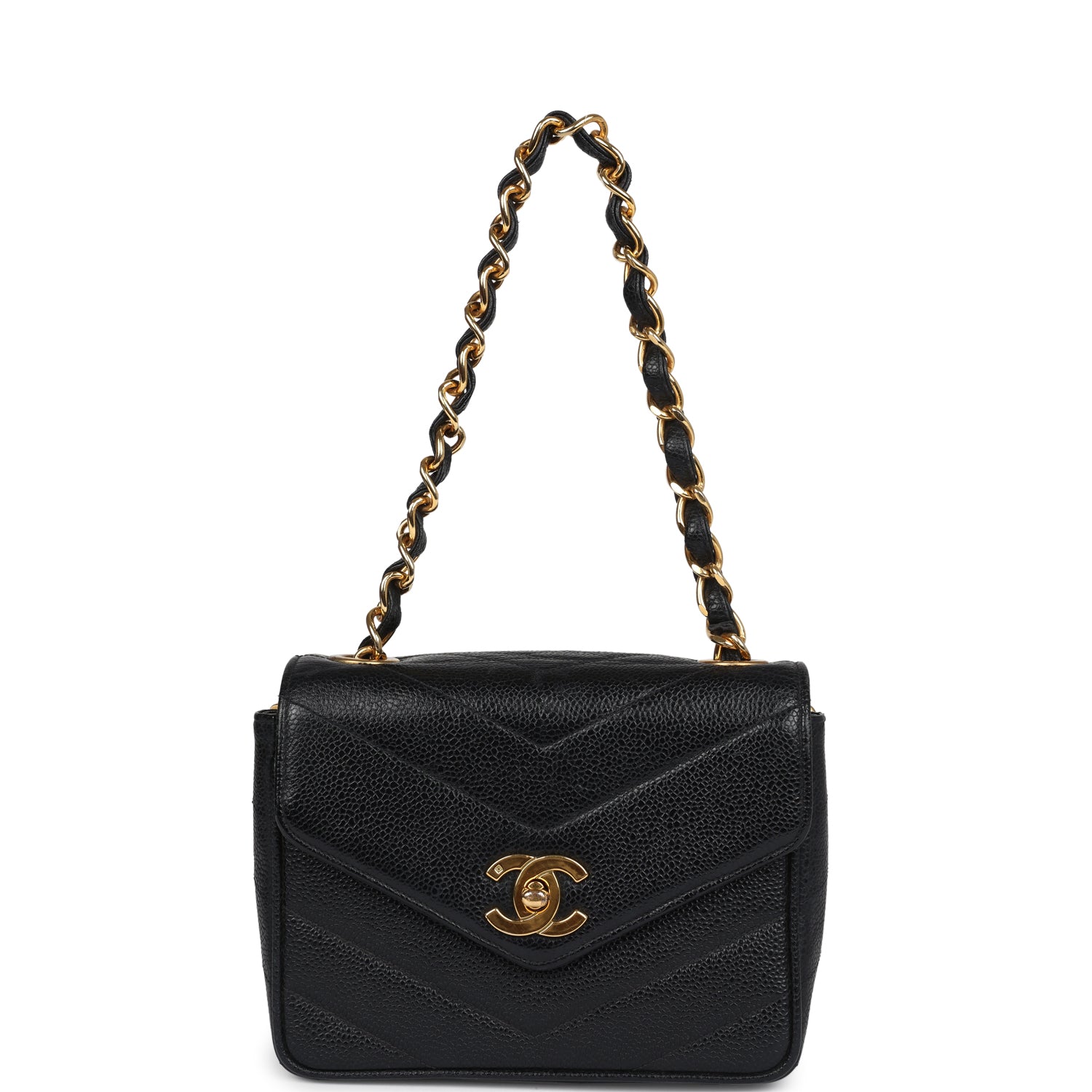 New Chanel Square Chevron Envelope Flap Bag Black Caviar Gold Hardware