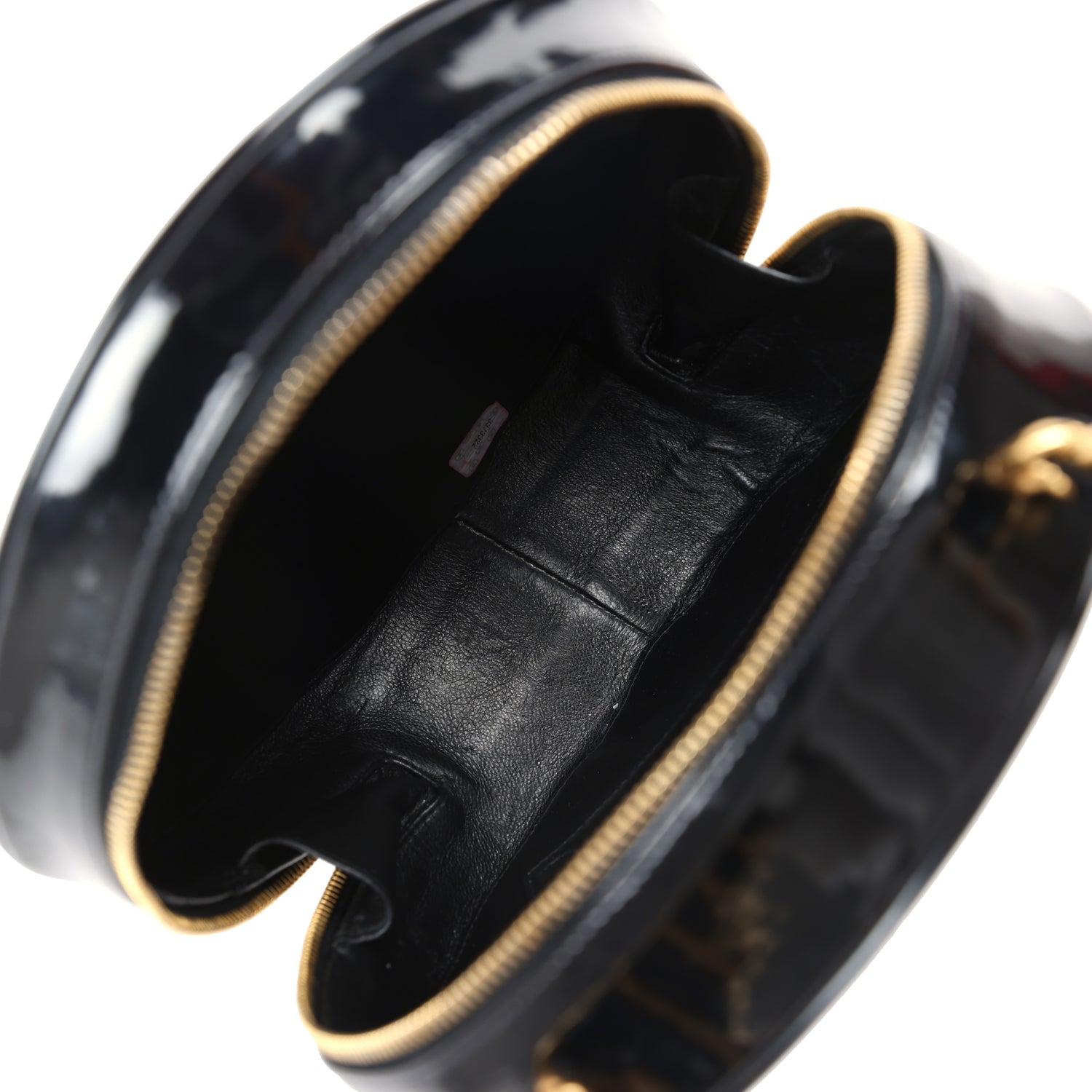 New Chanel Round Vanity Bag Black and White Patent Leather Antique Gold Hardware