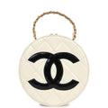 New Chanel Round Vanity Bag White and Black Patent Leather Antique Gold Hardware