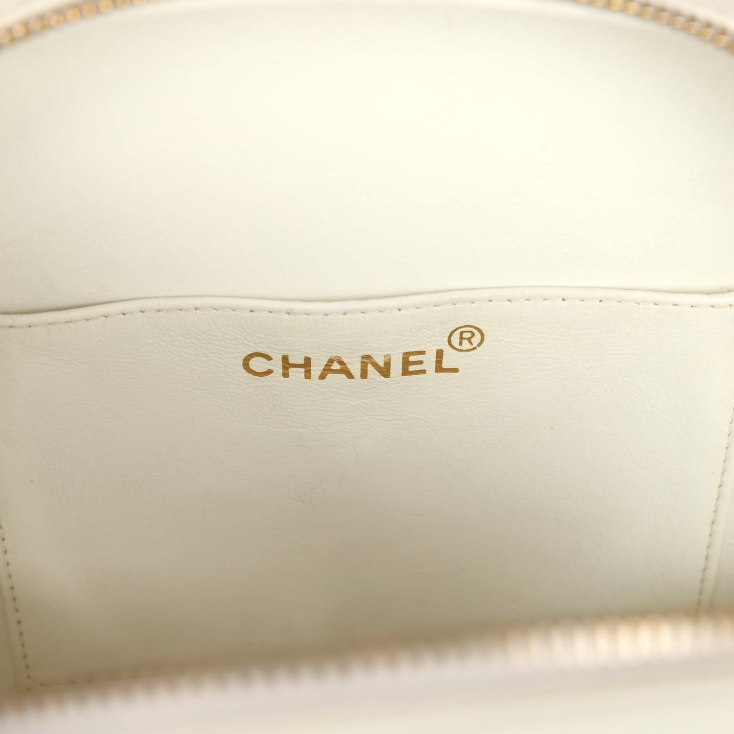 New Chanel Round Vanity Bag White and Black Patent Leather Antique Gold Hardware