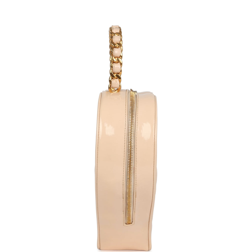 New Chanel Heart Vanity Bag Beige and Black Patent Antique Gold Hardware