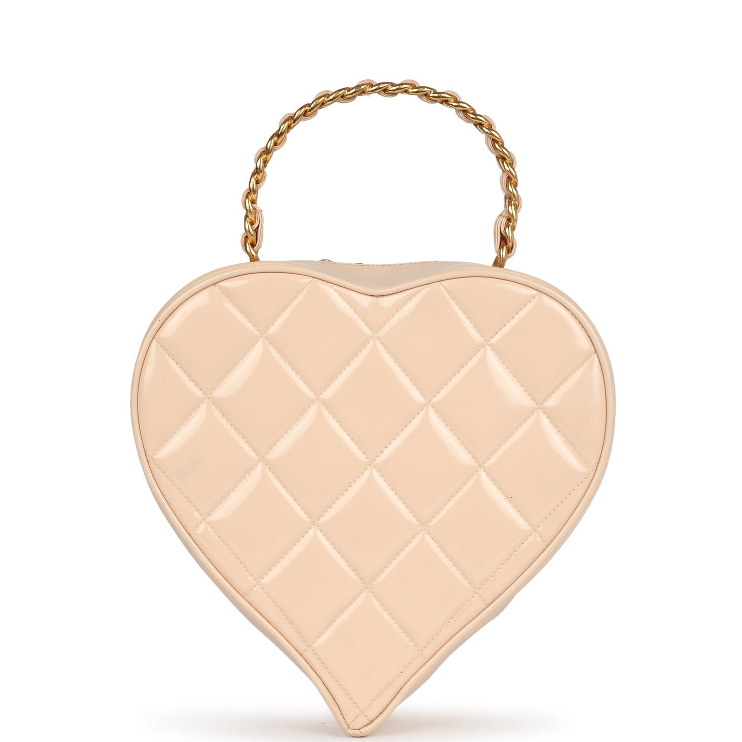 New Chanel Heart Vanity Bag Beige and Black Patent Antique Gold Hardware