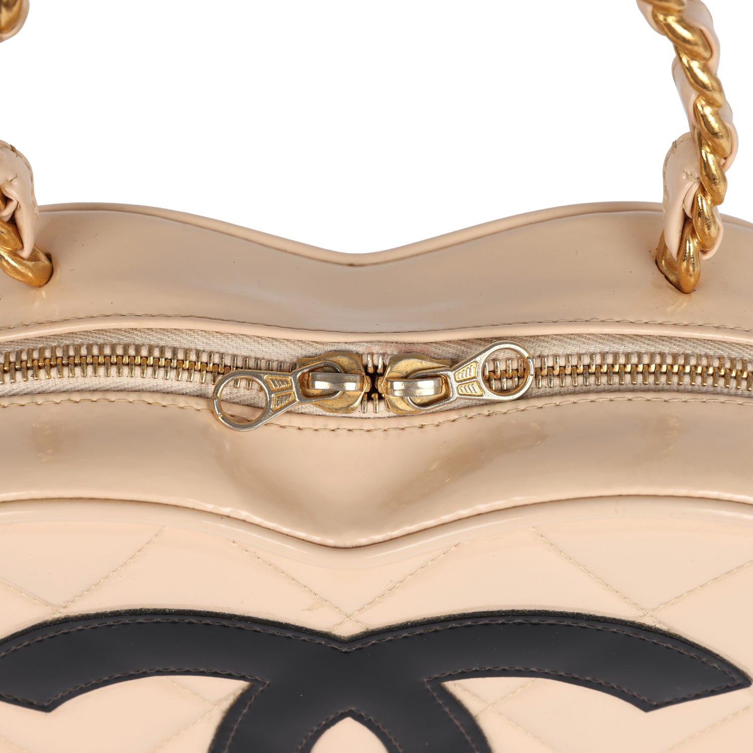 New Chanel Heart Vanity Bag Beige and Black Patent Antique Gold Hardware