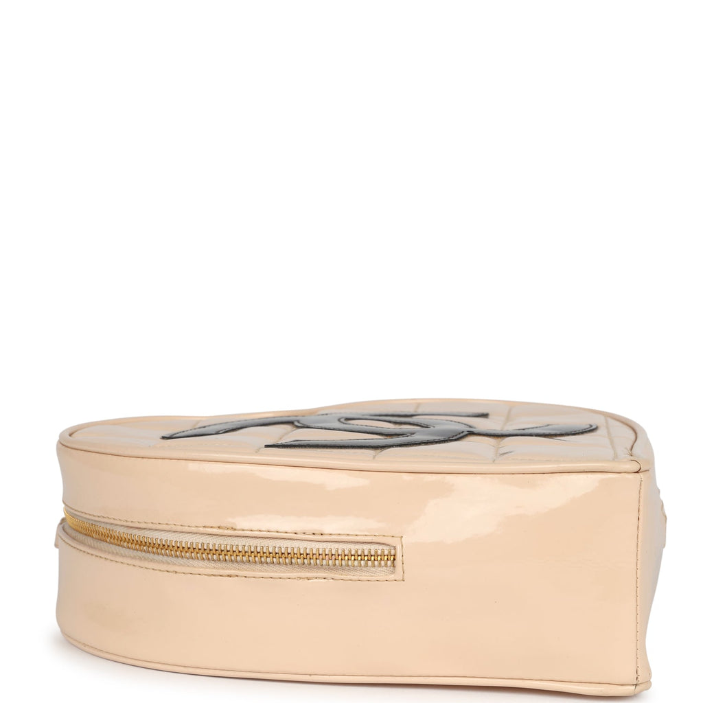 New Chanel Heart Vanity Bag Beige and Black Patent Antique Gold Hardware