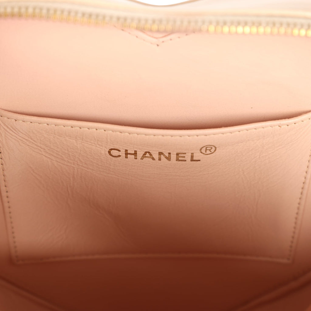New Chanel Heart Vanity Bag Beige and Black Patent Antique Gold Hardware