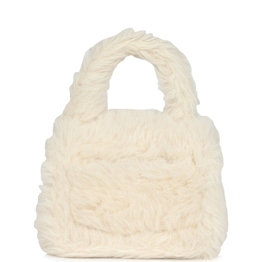 New Chanel Micro Kelly Child White Rabbit Fur Gold Hardware