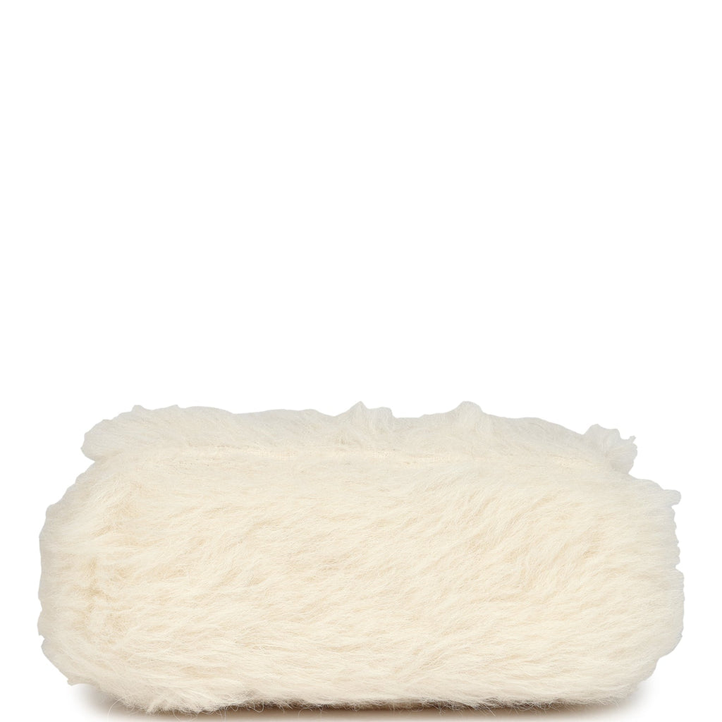 New Chanel Micro Kelly Child White Rabbit Fur Gold Hardware
