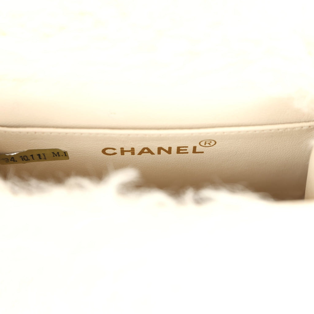 New Chanel Micro Kelly Child White Rabbit Fur Gold Hardware