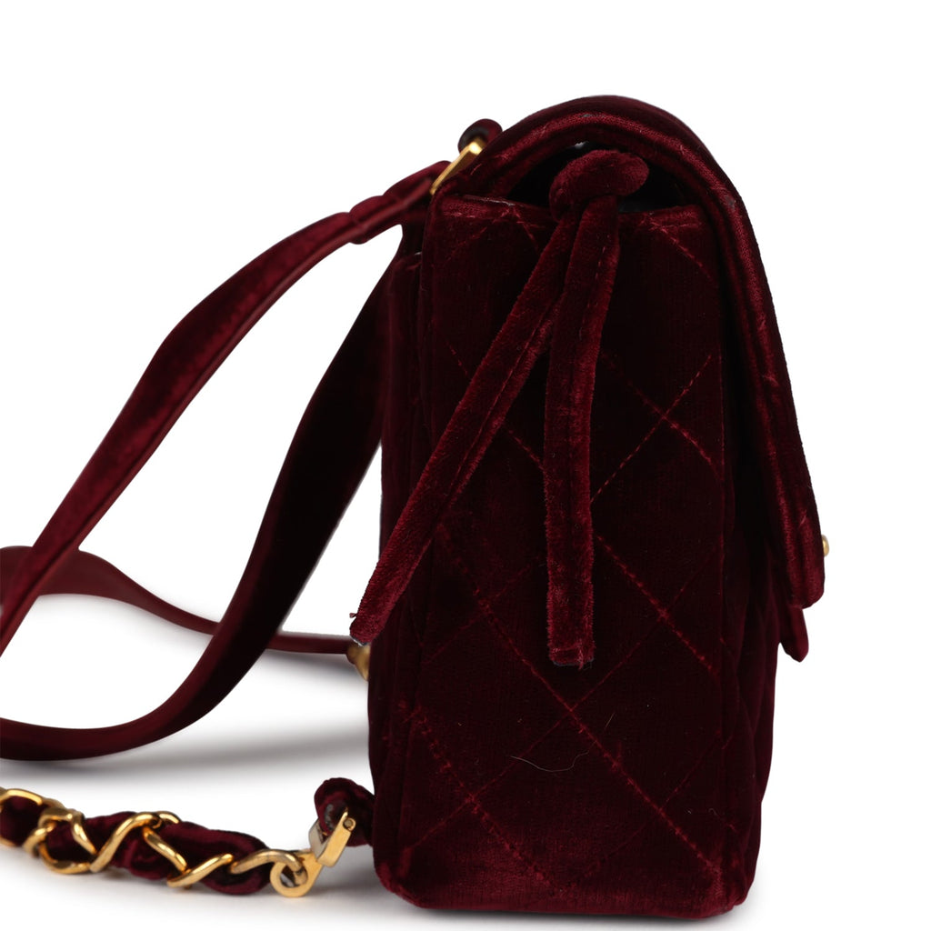 New Chanel Medium Classic Flap Backpack Burgundy Velvet Gold Hardware