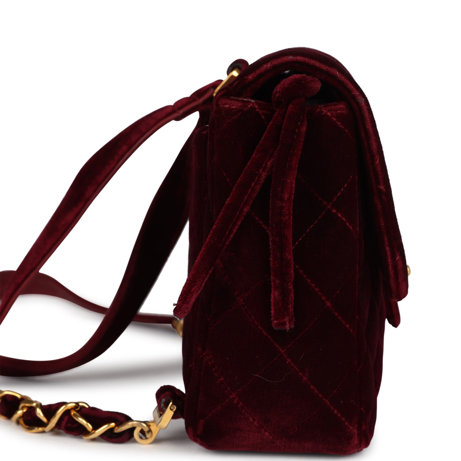 New Chanel Medium Classic Flap Backpack Burgundy Velvet Gold Hardware