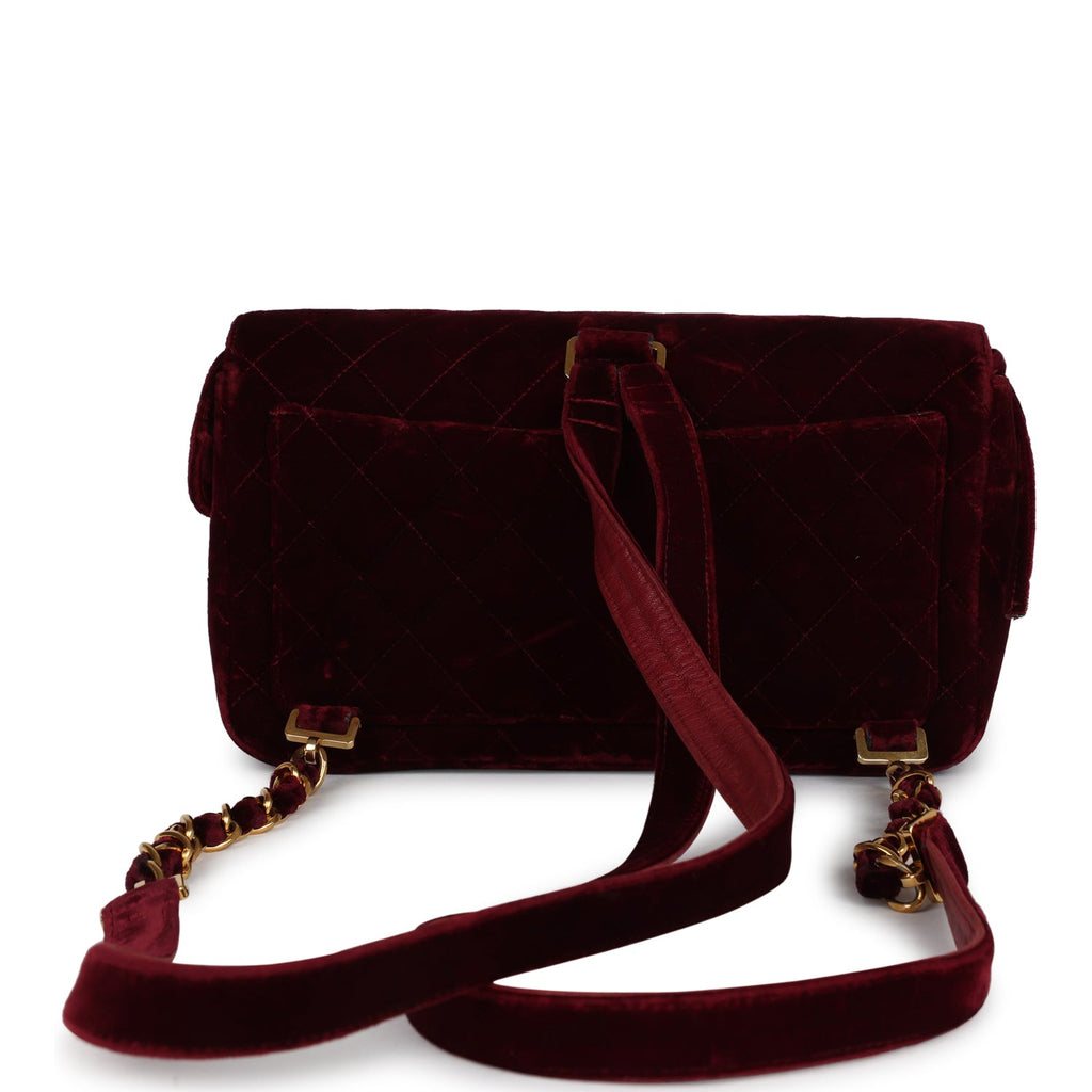 New Chanel Medium Classic Flap Backpack Burgundy Velvet Gold Hardware