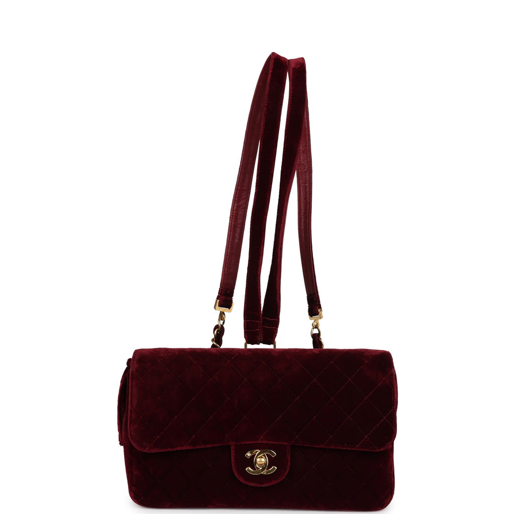 New Chanel Medium Classic Flap Backpack Burgundy Velvet Gold Hardware