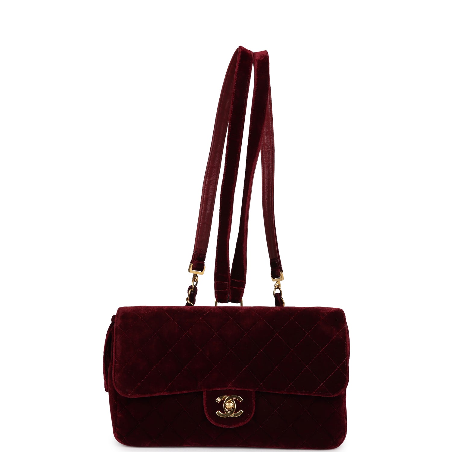 New Chanel Medium Classic Flap Backpack Burgundy Velvet Gold Hardware