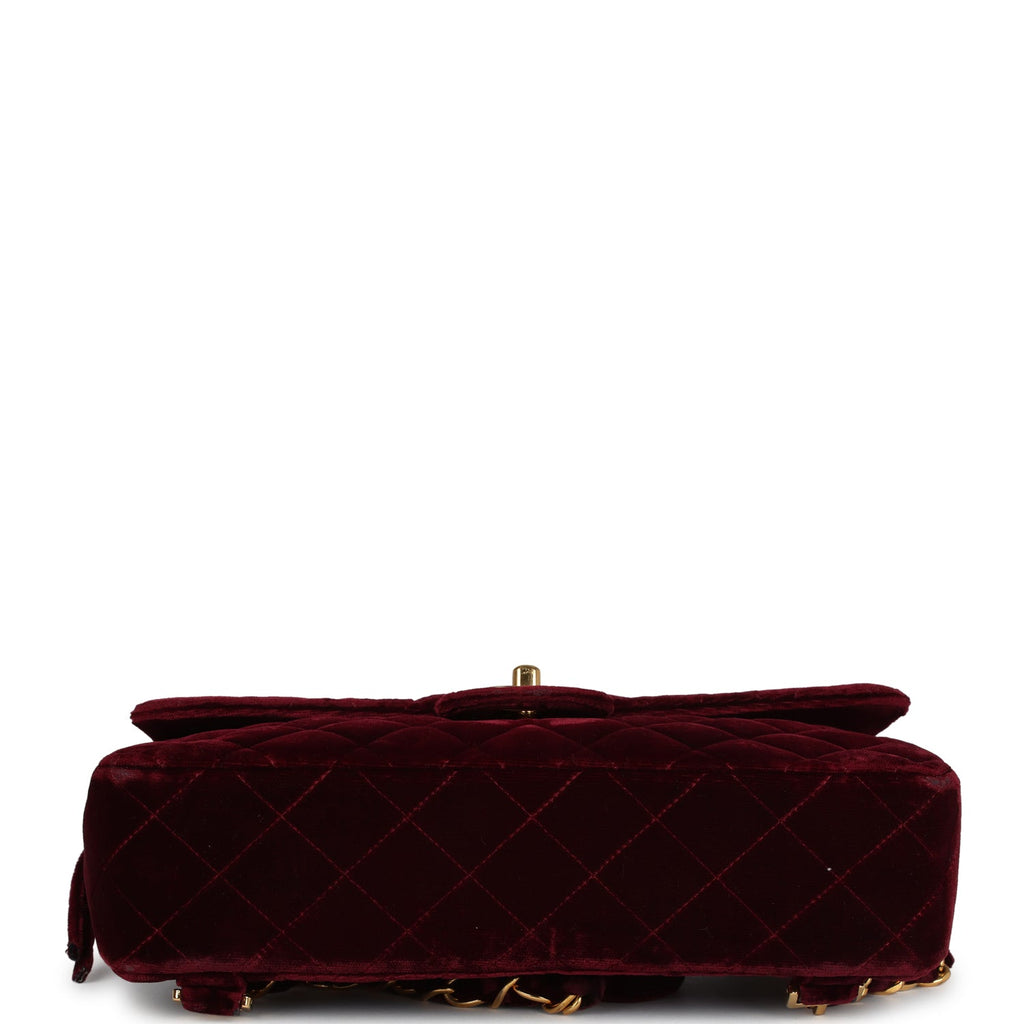 New Chanel Medium Classic Flap Backpack Burgundy Velvet Gold Hardware