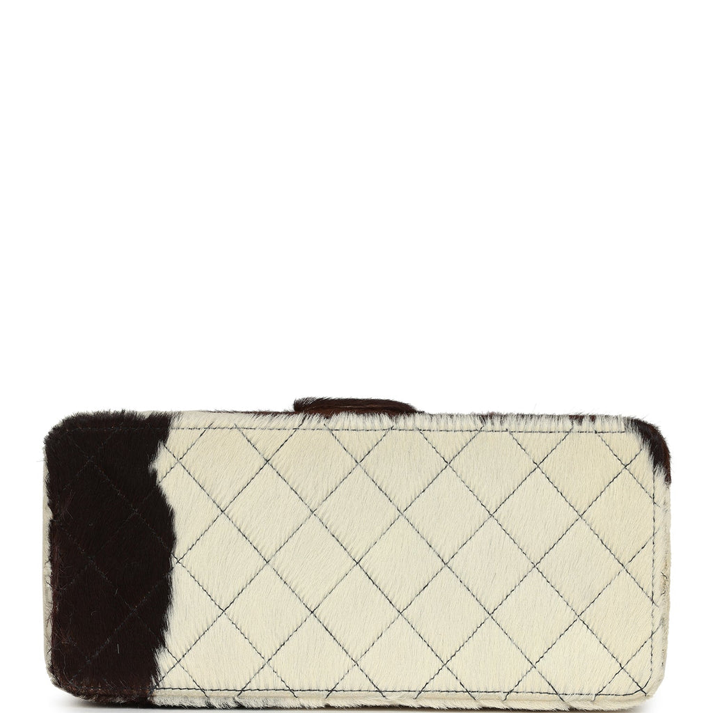New Chanel Rectangular Vanity Box Brown and White Cow Print Pony Hair Antique Gold Hardware