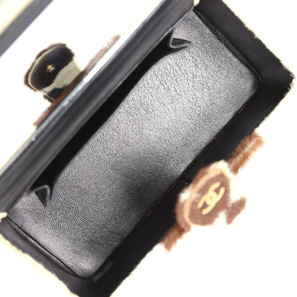 New Chanel Rectangular Vanity Box Brown and White Cow Print Pony Hair Antique Gold Hardware