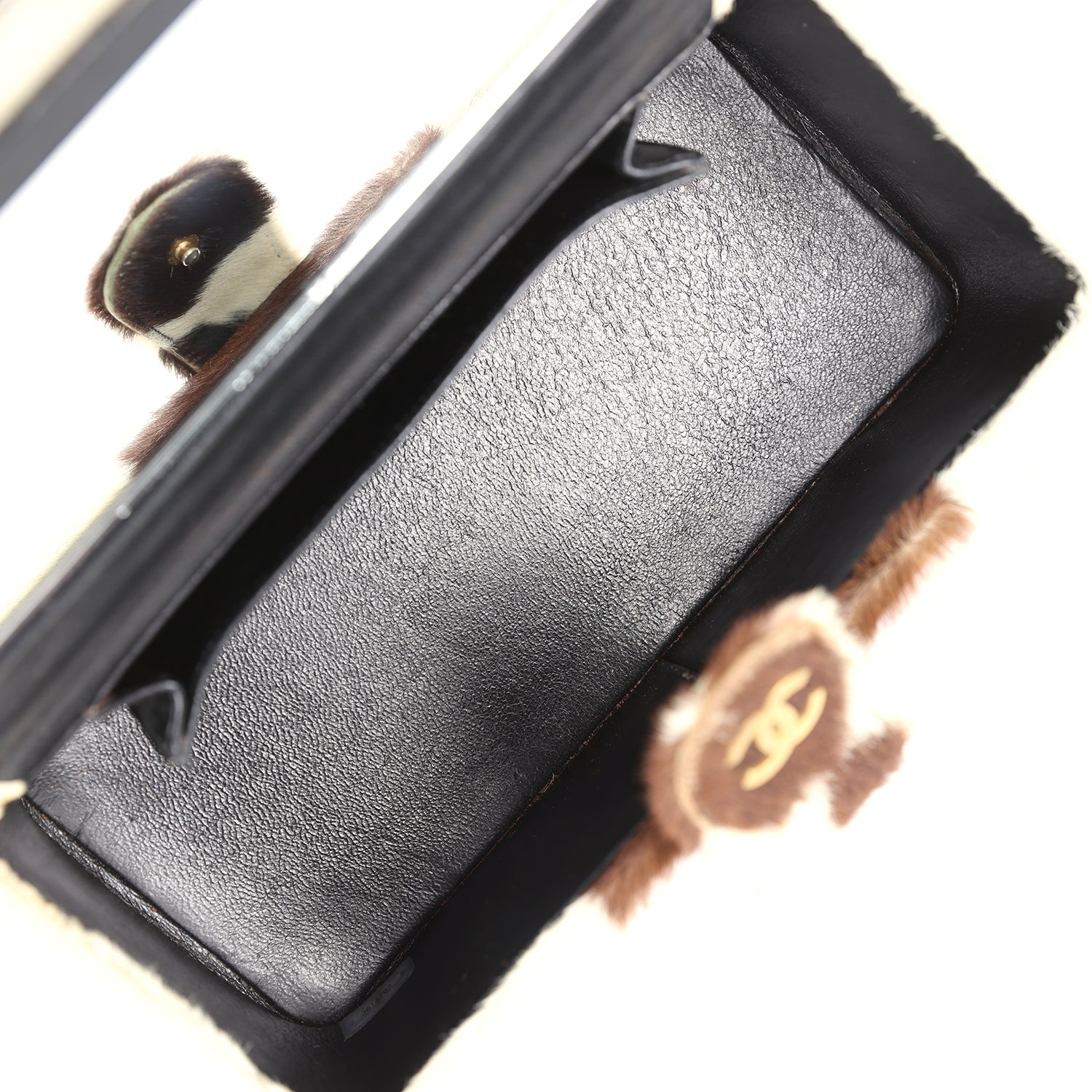 New Chanel Rectangular Vanity Box Brown and White Cow Print Pony Hair Antique Gold Hardware