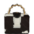 New Chanel Square Vanity Box Brown and White Cow Print Pony Hair Antique Gold Hardware