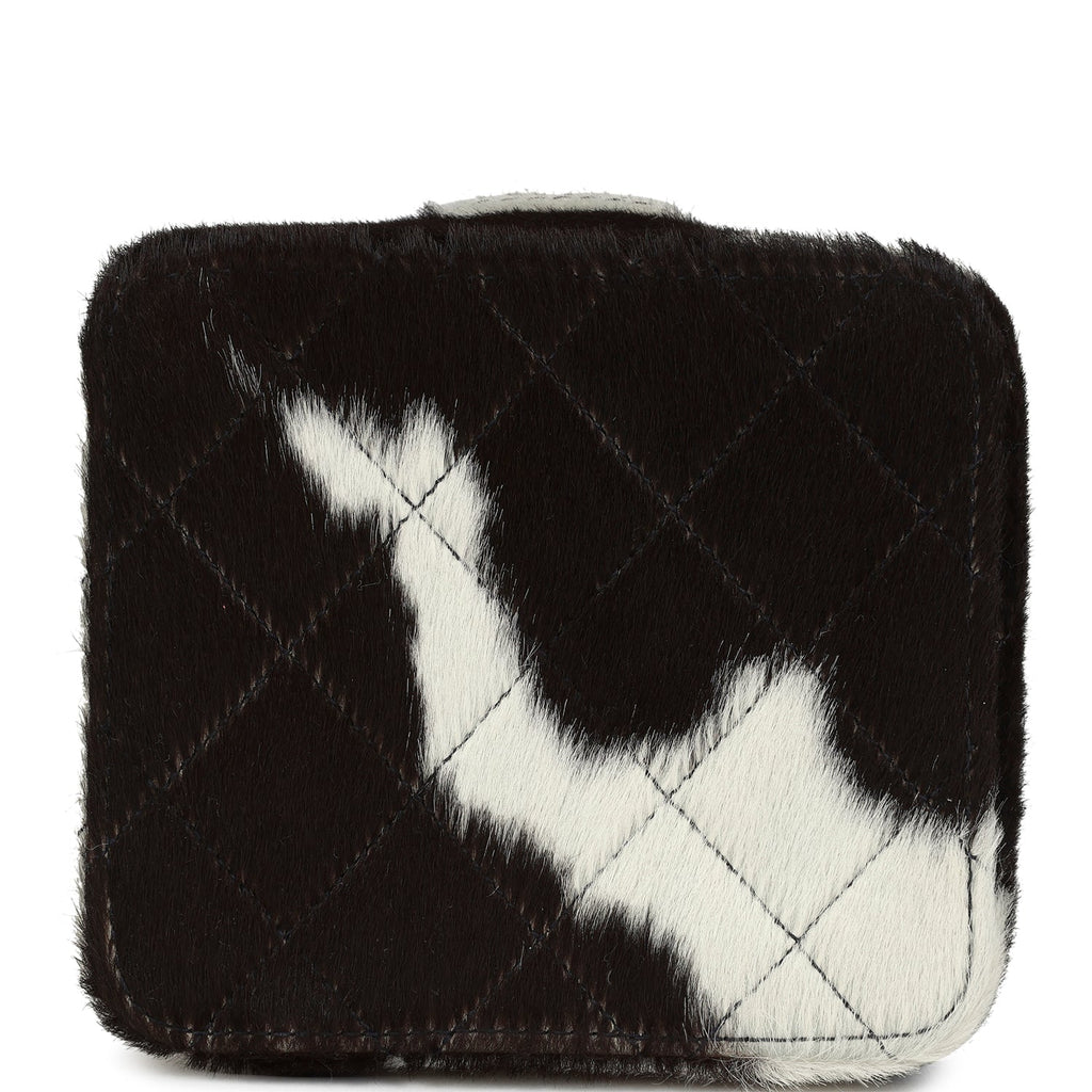 New Chanel Square Vanity Box Brown and White Cow Print Pony Hair Antique Gold Hardware