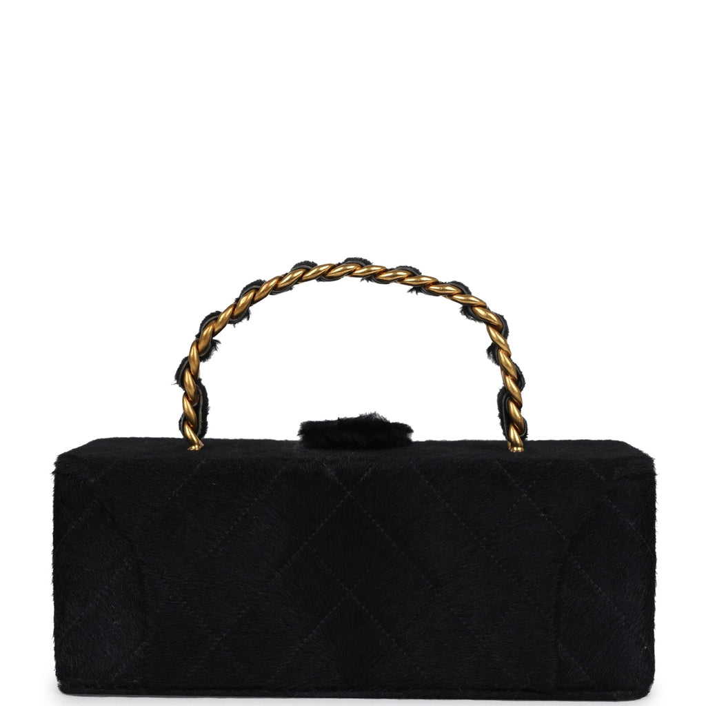 New Chanel Rectangular Vanity Box Black Pony Hair Antique Gold Hardware