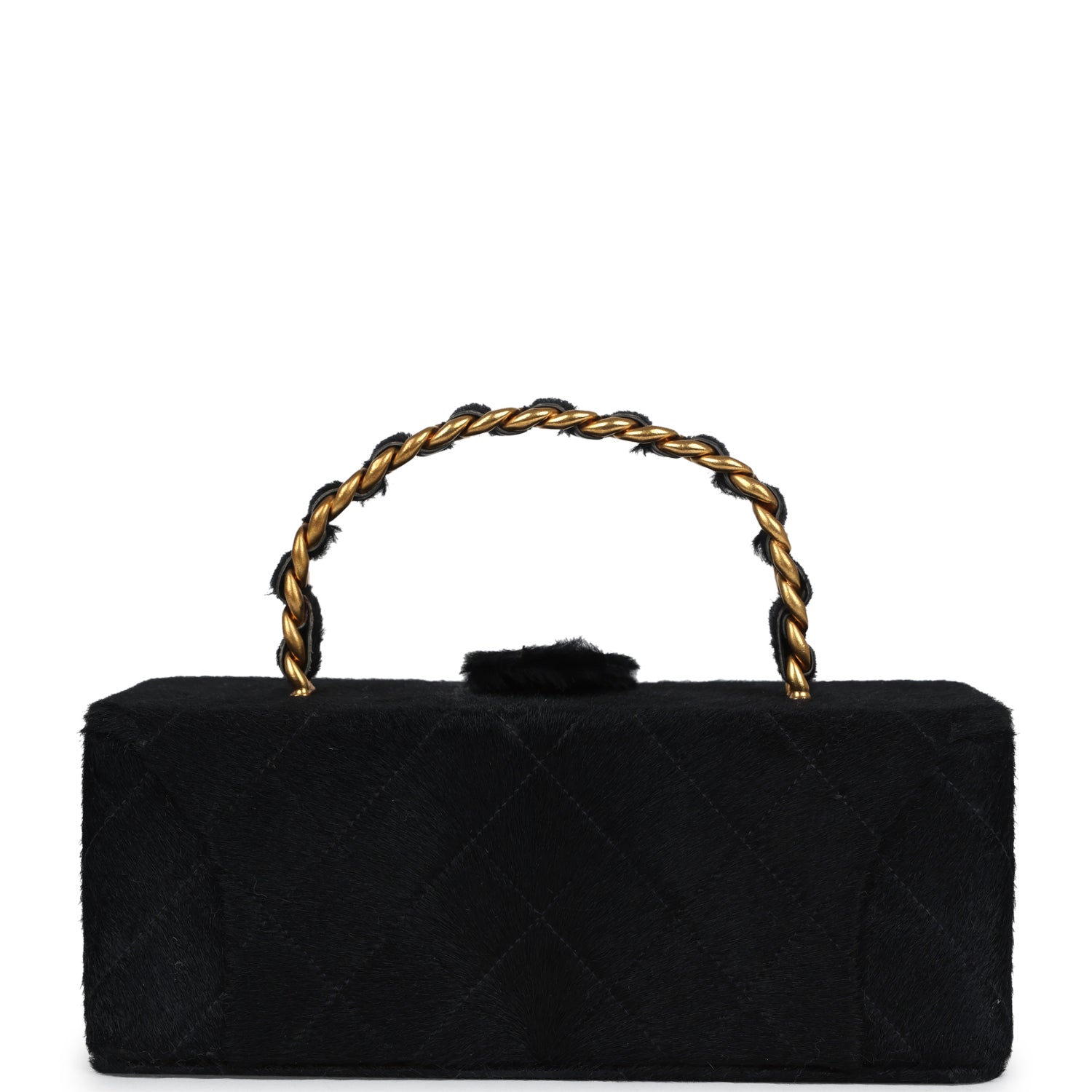 New Chanel Rectangular Vanity Box Black Pony Hair Antique Gold Hardware