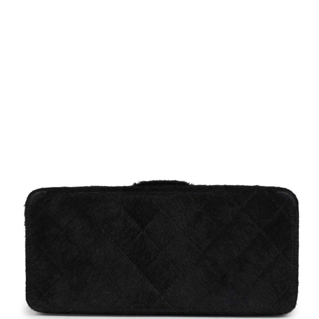 New Chanel Rectangular Vanity Box Black Pony Hair Antique Gold Hardware