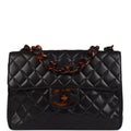 New Chanel Jumbo Classic Single Flap Bag Black Lambskin Tortoiseshell Bakelite Hardware