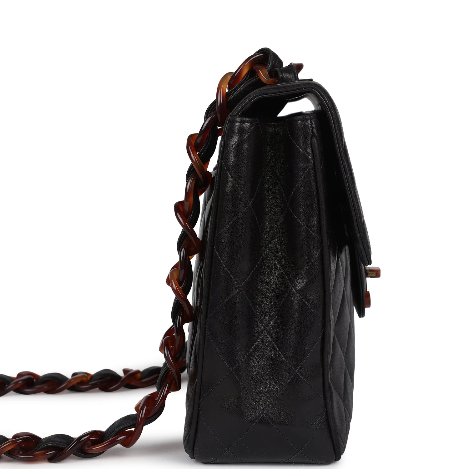 New Chanel Jumbo Classic Single Flap Bag Black Lambskin Tortoiseshell Bakelite Hardware